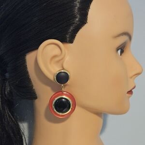 Vintage Bold Red and Black Dangle Earrings